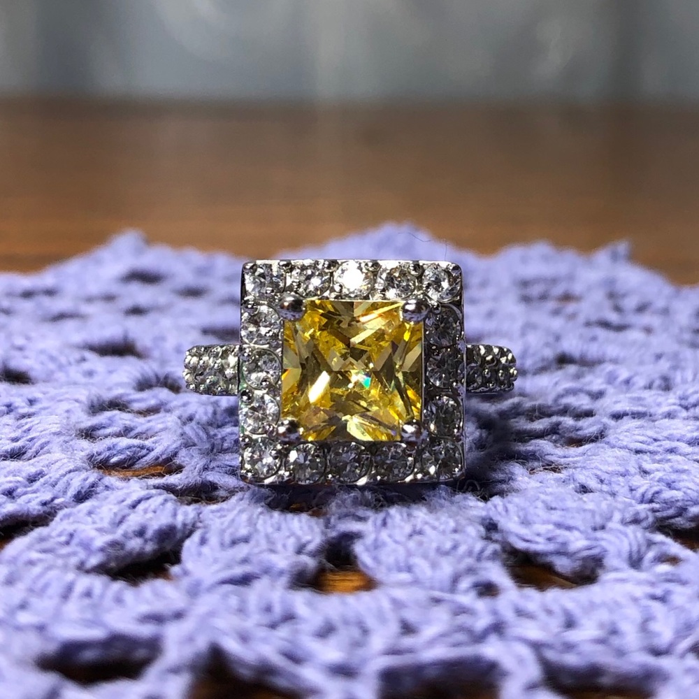 Yellow and White Cubic Zirconia Costume Ring